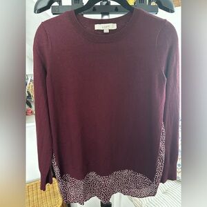 LOFT Maroon Pullover with Patterned Hem